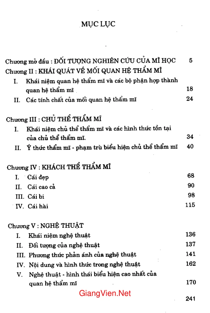 Trang 1 - Ảnh minh họa nội dung sách Mĩ học đại cương