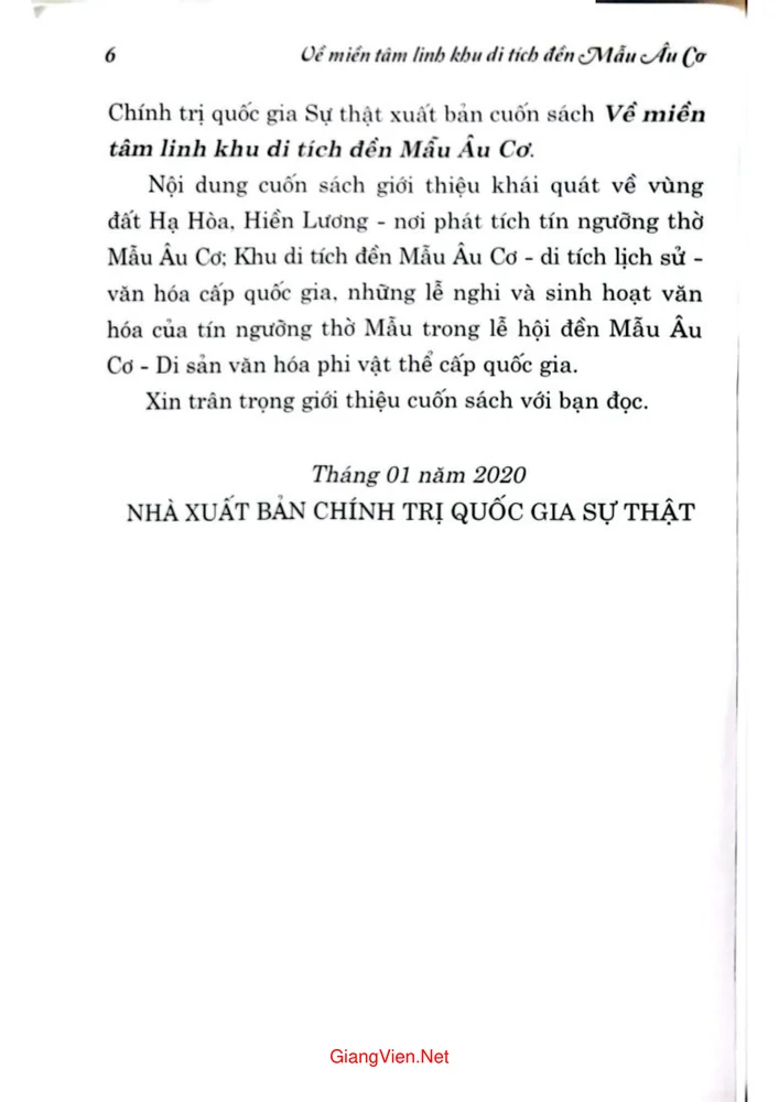 Trang 2 - Ảnh minh họa nội dung sách Về miền tâm linh khu di tích Đền mẫu Âu Cơ