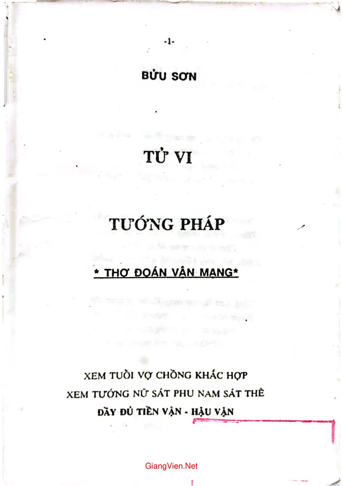 Trang 1 - Ảnh minh họa nội dung sách Tử vi tướng pháp