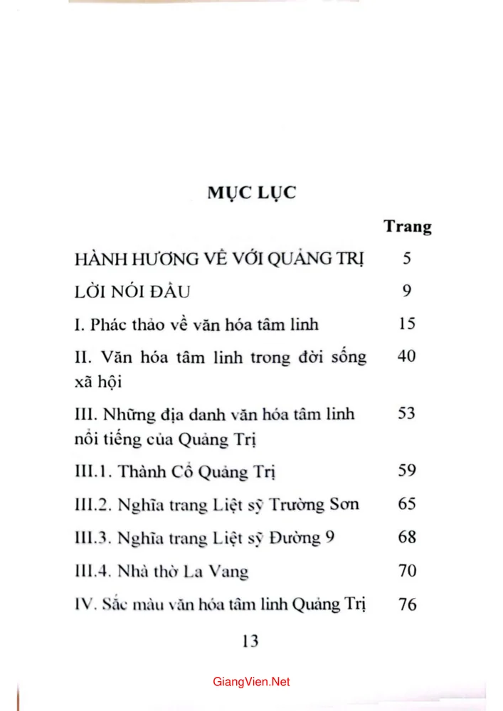 Trang 1 - Ảnh minh họa nội dung sách Văn hóa tâm linh Quảng Trị, một cái nhìn phác thảo
