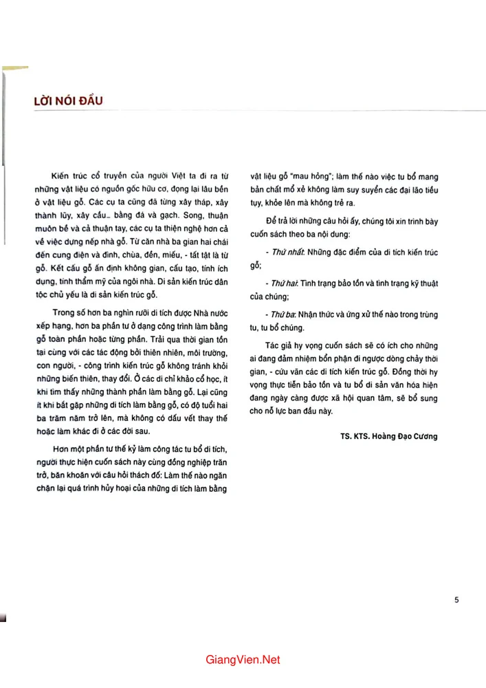 Trang 1 - Ảnh minh họa nội dung sách Bảo tồn và tu bổ di tích kiến trúc gỗ