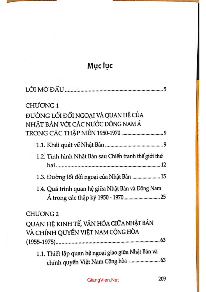 Trang 1 - Ảnh minh họa nội dung sách Quan hệ kinh tế, văn hóa giữa Nhật Bản và chính quyền Việt Nam Cộng Hòa (1955 - 1975)