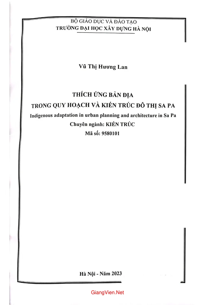 Thích ứng bản địa trong quy hoạch và kiến trúc đô thị Sa Pa 