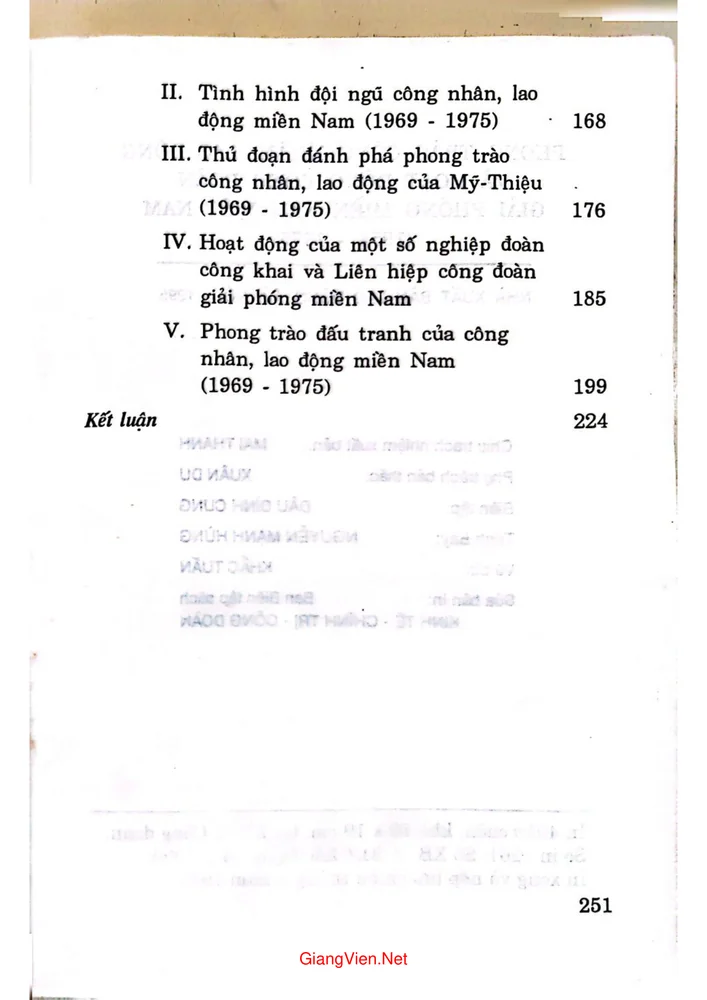 Trang 3 - Ảnh minh họa nội dung sách Phong trào công nhân lao động và hoạt động công đoàn giải phóng Miền Nam Việt Nam (1954  - 1975)