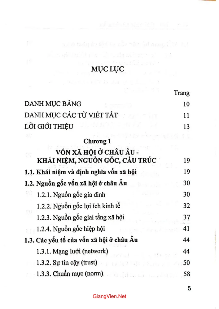 Trang 1 - Ảnh minh họa nội dung sách Vốn xã hội cái nhìn từ Châu Âu