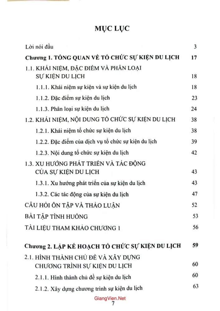 Trang 1 - Ảnh minh họa nội dung sách Giáo trình tổ chức sự kiện du lịch