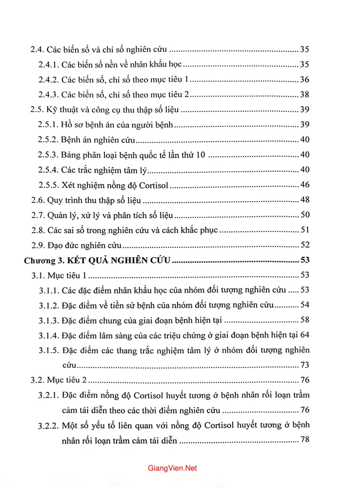 Trang 2 - Ảnh minh họa nội dung sách Nghiên cứu đặc điểm lâm sàng và nồng độ cồn thì Cortisol huyết tương ở bệnh nhân rối loạn trầm cảm tái diễn