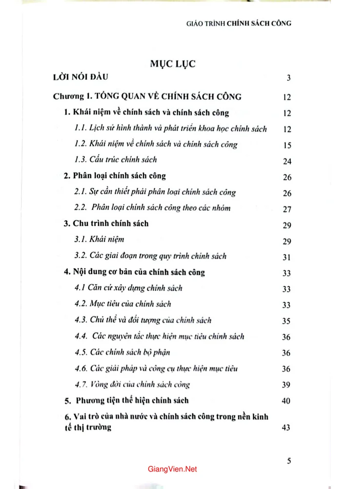 Trang 1 - Ảnh minh họa nội dung sách Giáo trình Chính sách công