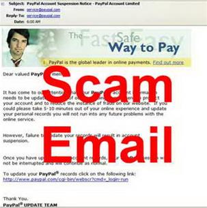 Một ví dụ về email giả mạo Hãng thanh toán trực tuyến trung gian Paypal 